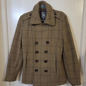 Spiewak Tan Plaid Double-Breasted Pea Coat